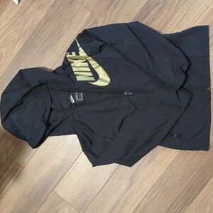 Nike Kid's Packable Black and Gold Hooded Jacket